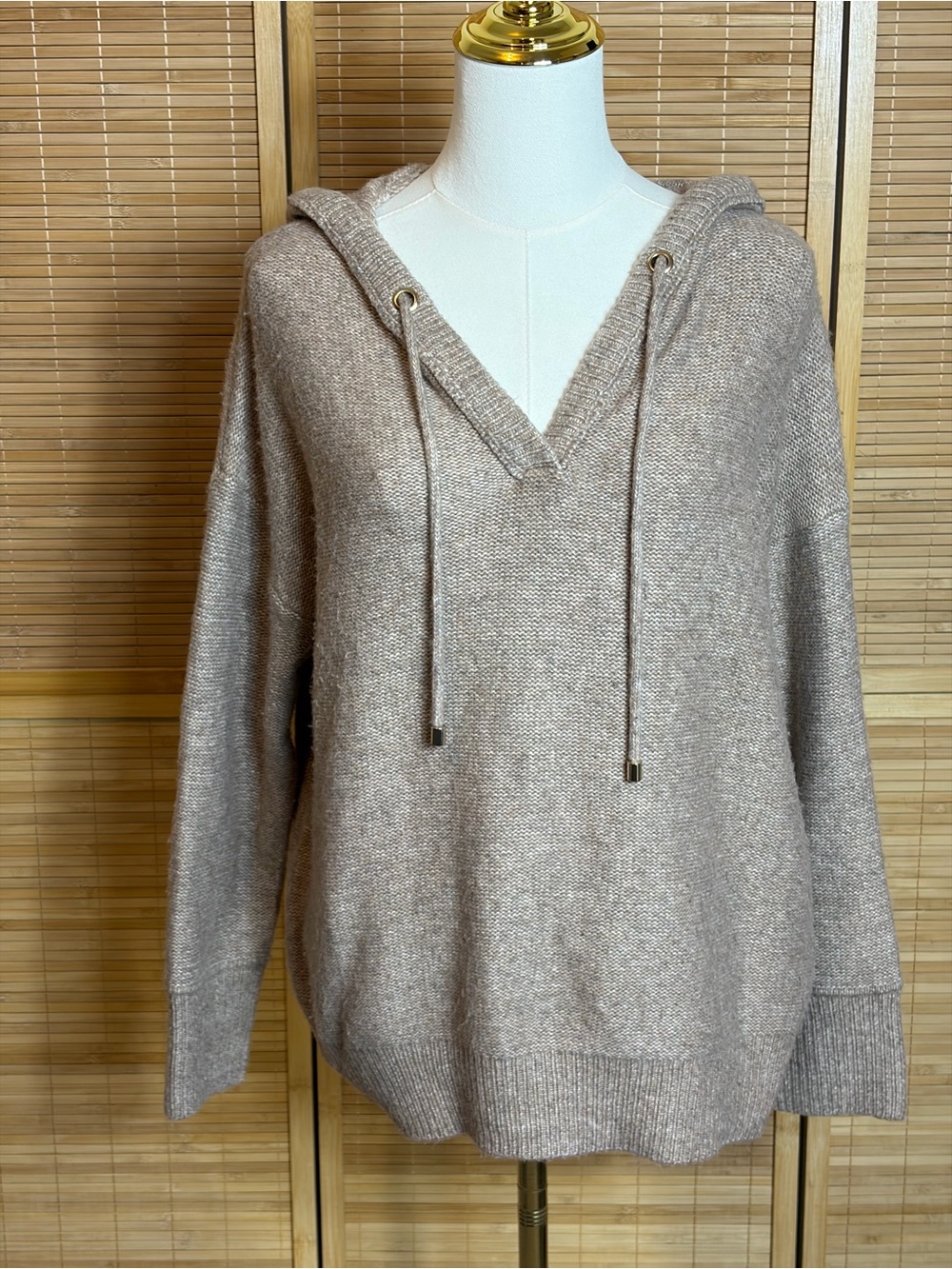 Joie V-Neck Hoodie Fuzzy Sweater S Oversized. Hooded Tassels Cozy